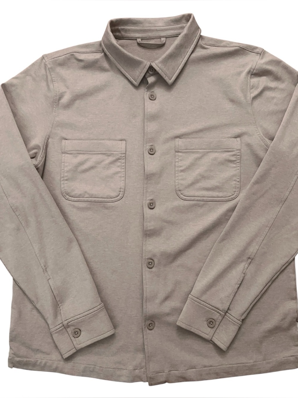 Vuori Coronado Shirt Jacket Mens L Long Sleeve 4-Way Stretch Patch Pocket Beige